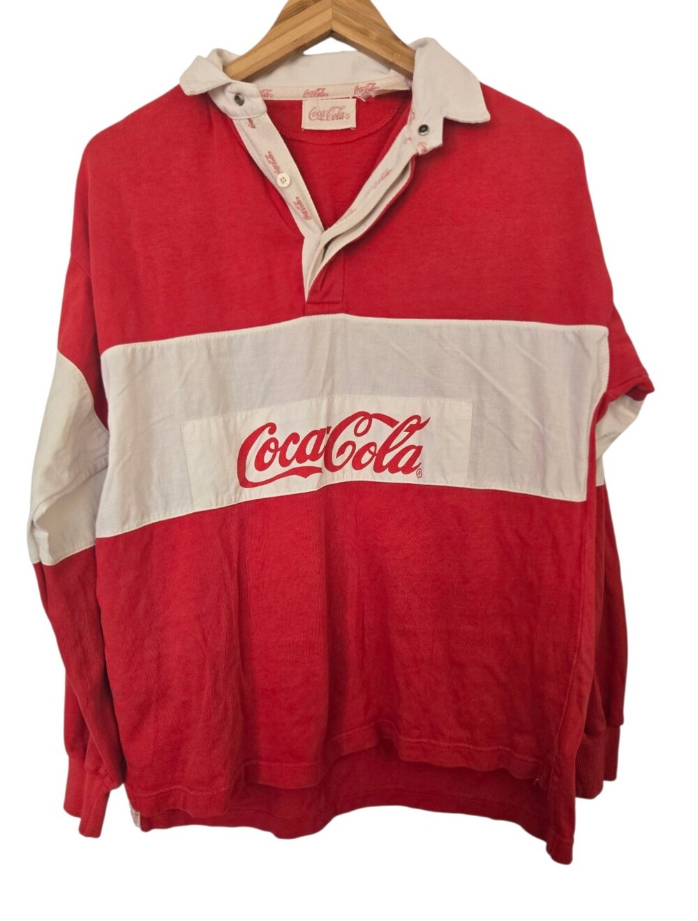 🥤 Vintage Coca-Cola Red & White Rugby Pullover Long Sleeve